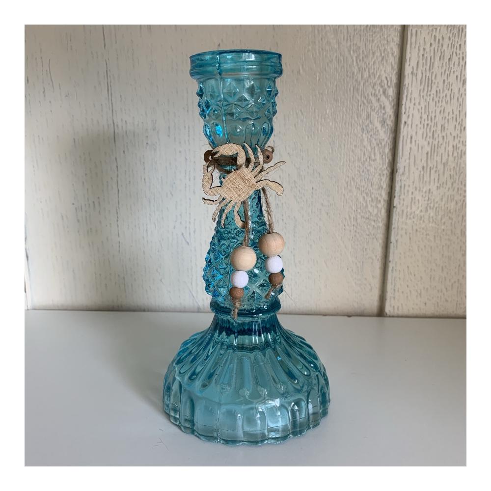 Bougeoir en verre avec décorations thème marin.