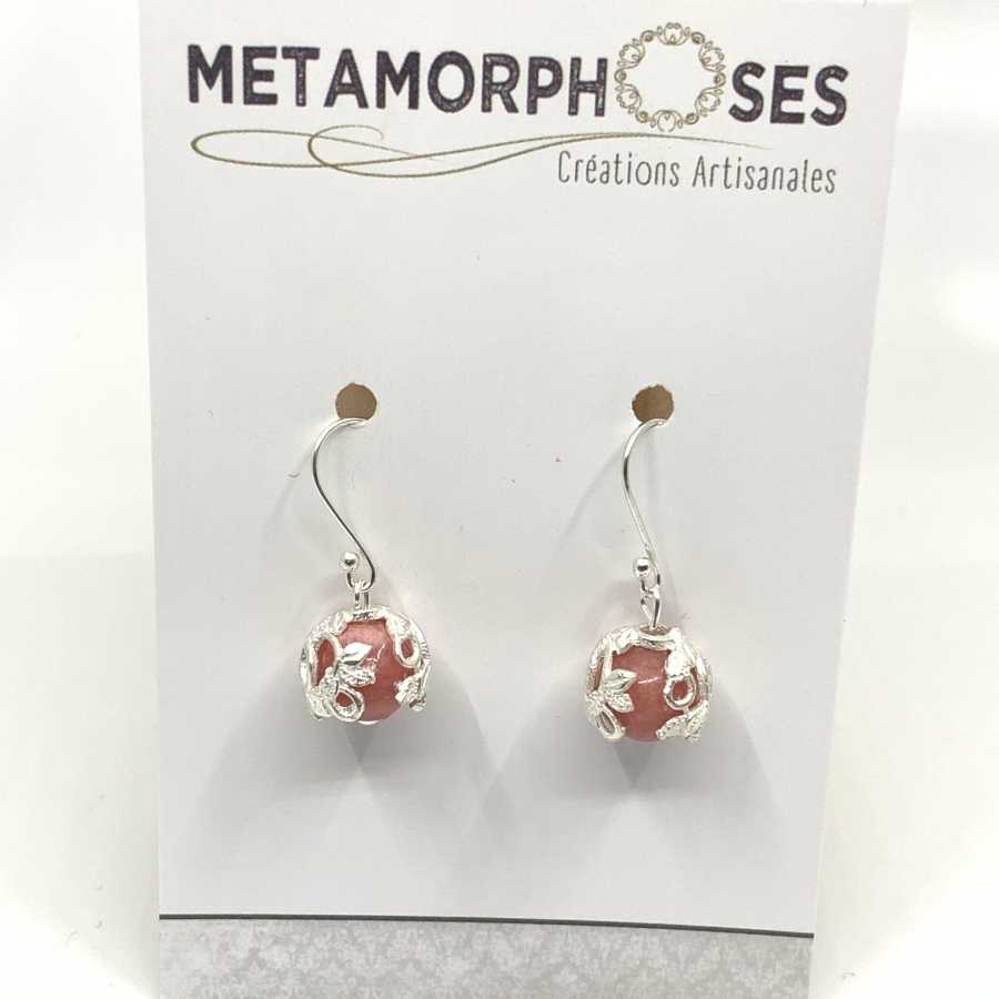 Boucles Rhodochrosite et Argent
