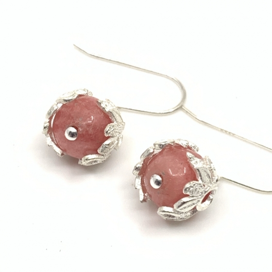 Rhodochrosit und Silberohrringe